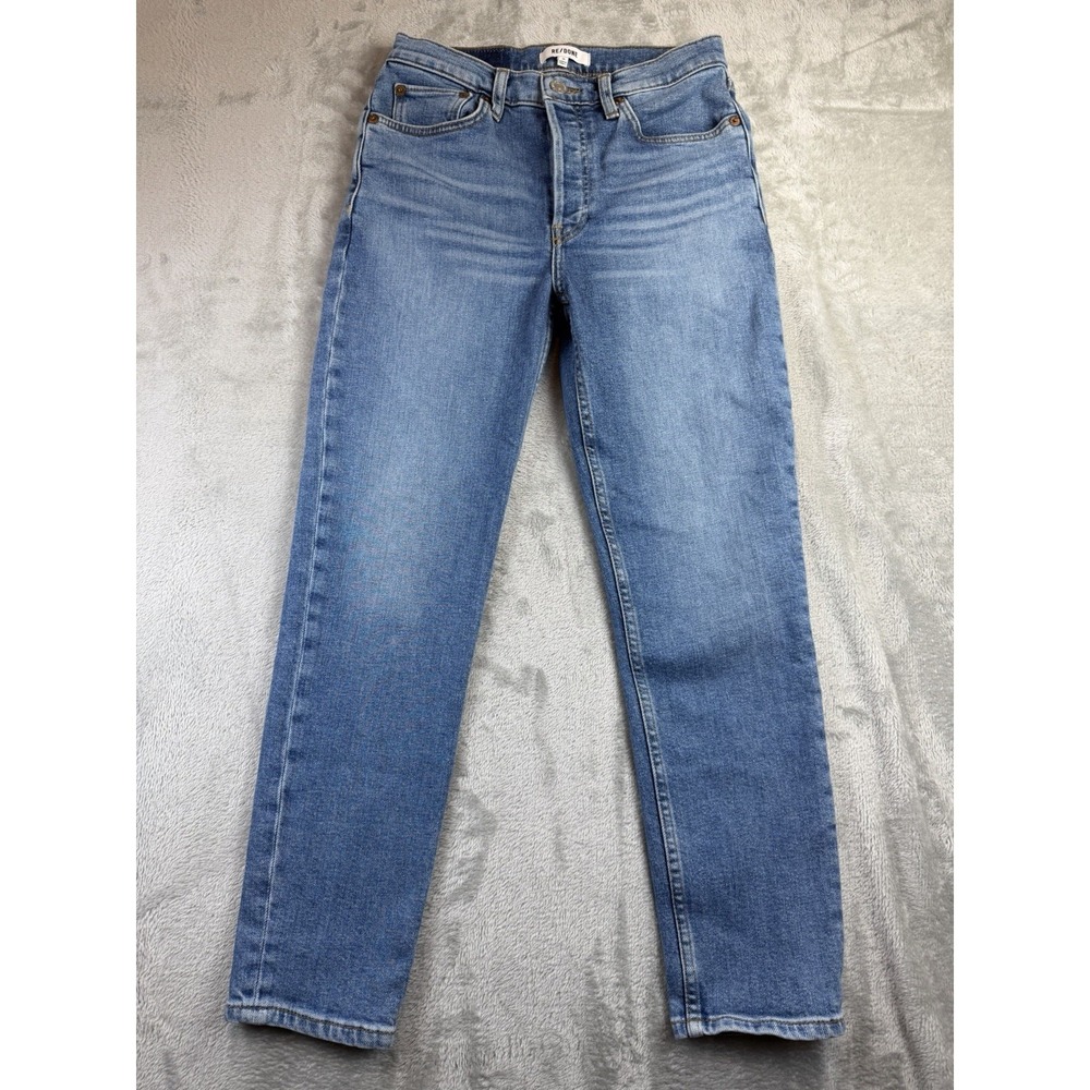 Re/Done Jeans Women's 26 90s High Rise Ankle Crop Med Wash Blue Button Fly 27x26